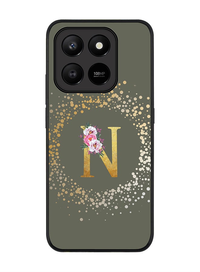 For Honor X7d 4G / X7d 5G / 400 Smart Case,Slim fit Camera Protection, Shockproof Thin Phone cover  - Custom Monogram Floral - N  (Olive Green )